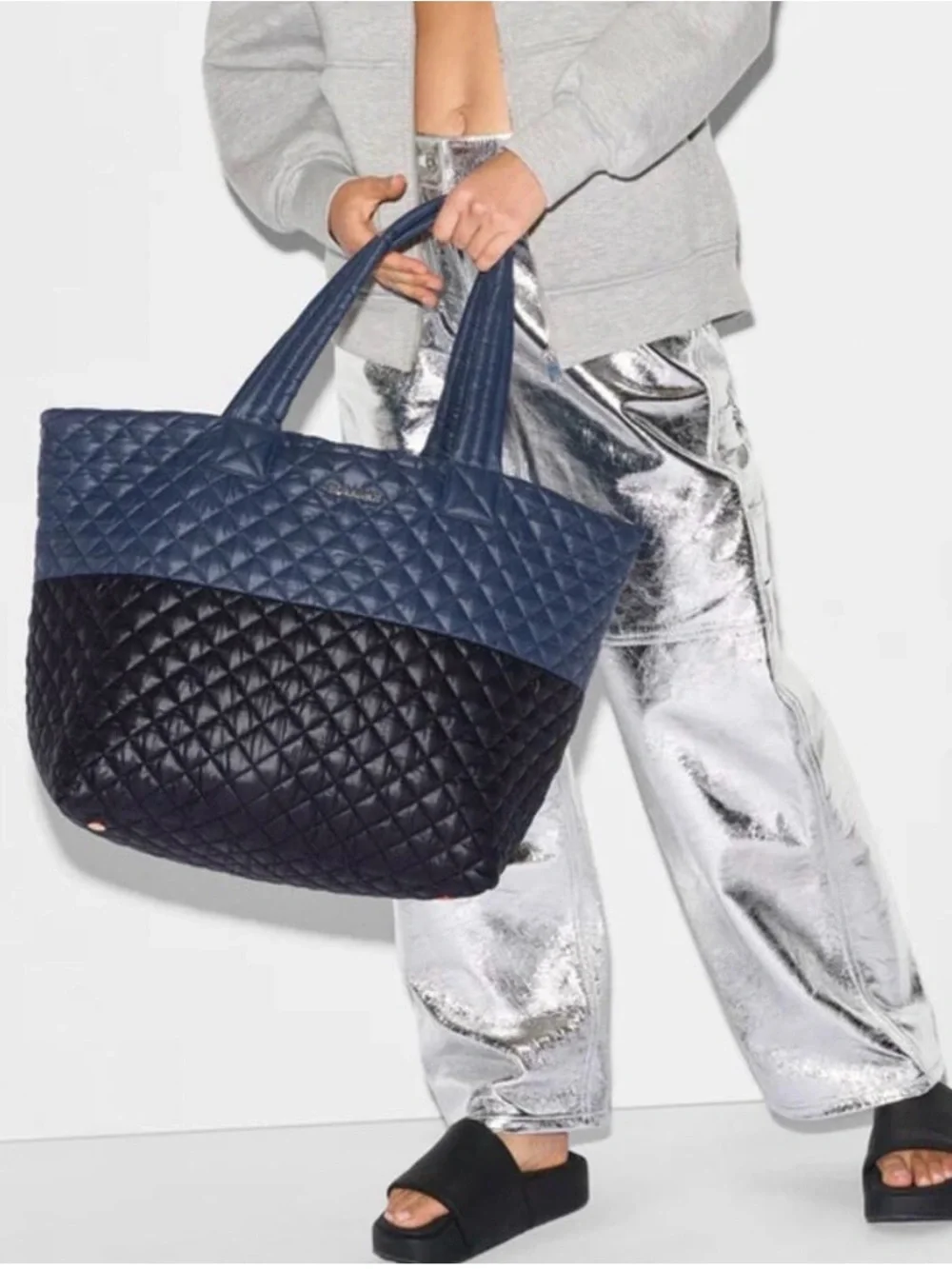 MZ Wallace Large Metro Quilted Navy and Black Two-Tone Tote